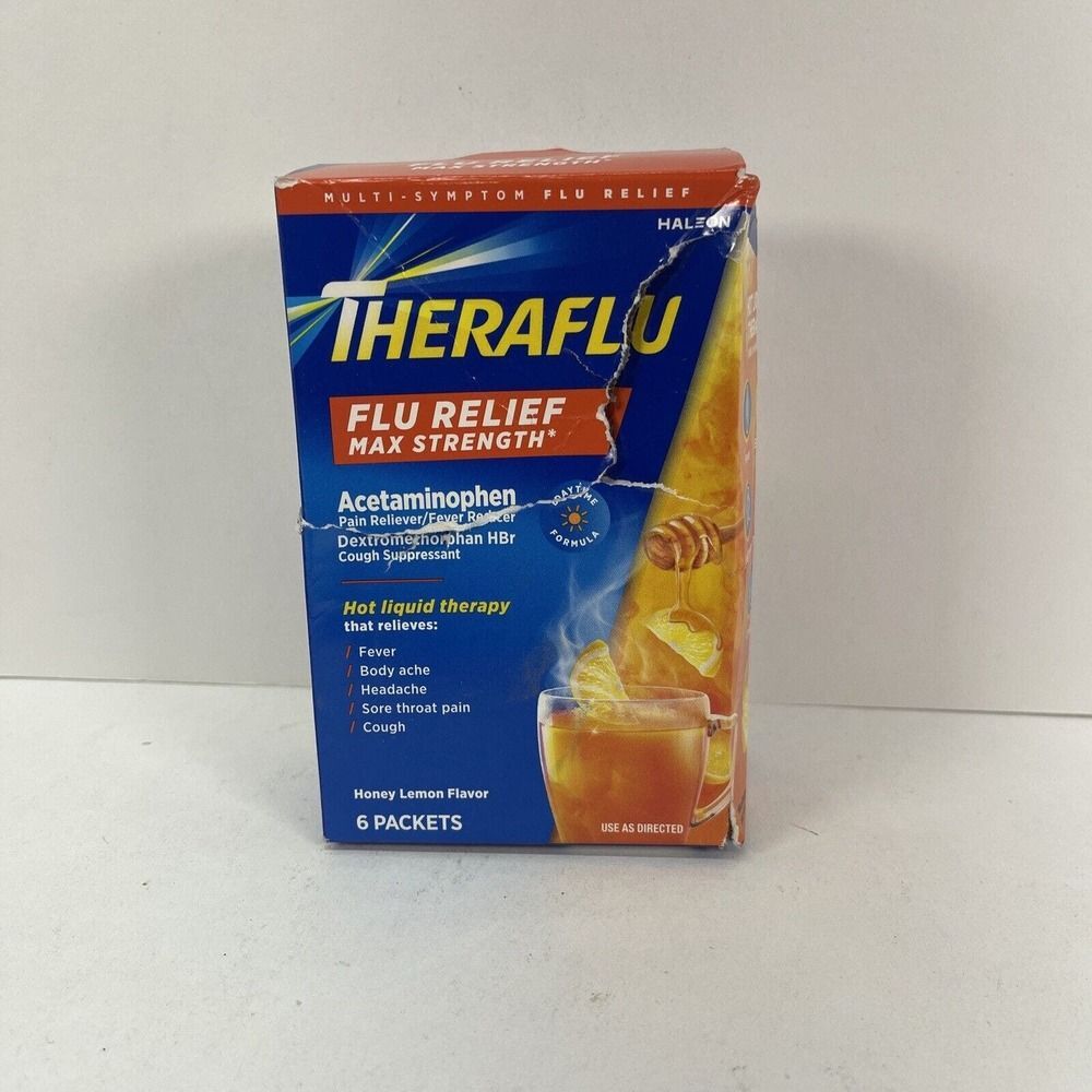 Theraflu MaxStrength FluRelief Packets 6 Ct daytime formulaHoney Lemon Exp 05/25